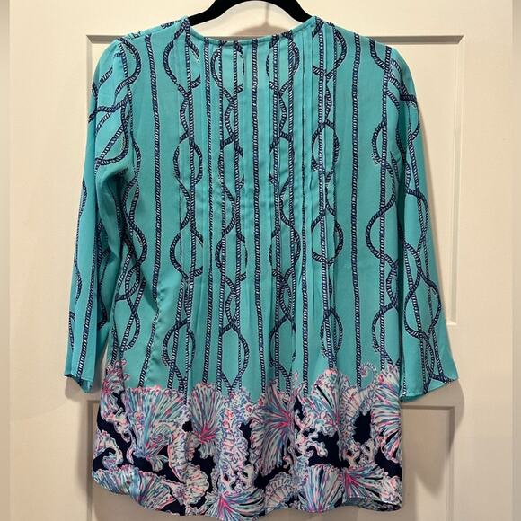 Lilly Pulitzer Marilina Tunic - Light Aqua Frayed Knot Blouse Size XXS - Picture 8 of 8
